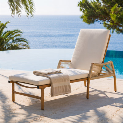 Outdoor Reclining Chaise Lounge, 6-position Adjustable Backrest And Zippered Cushion, Hand-woven Rattan Wrapped Armrests And Hand-brush Aluminum With Breathable PVC-coated polyester, For Yard Poolside Garden, Brown And Beige