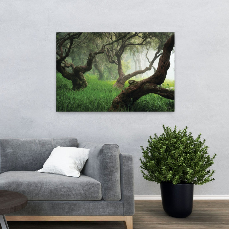 Art contemporain de paysage forestier abstrait dansant, 32" H x 48" W