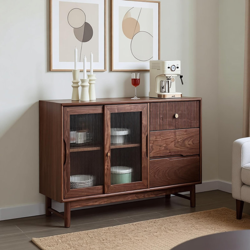 Buffet de rangement rétro en noyer noir, H 31,88 po x l 47,24 po x P 15,74 po