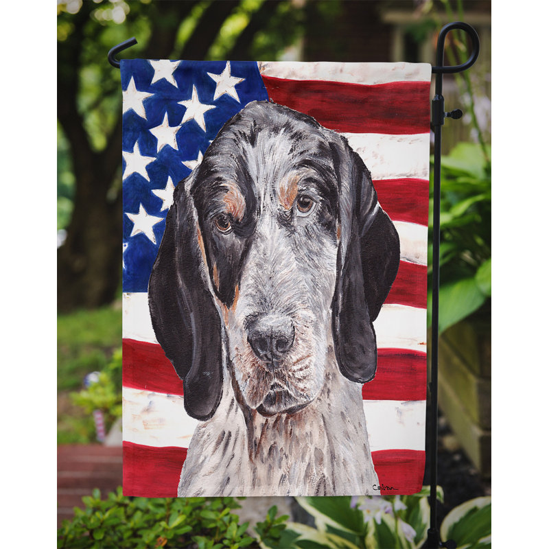 2 côtés en polyester de 2 côtés american drapeau de jardin, Brun / blanc coonhound