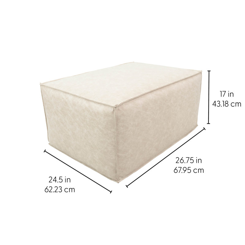 Rustic Overstuffed 24" Rectangle Ottoman, 16" Height, Ivory