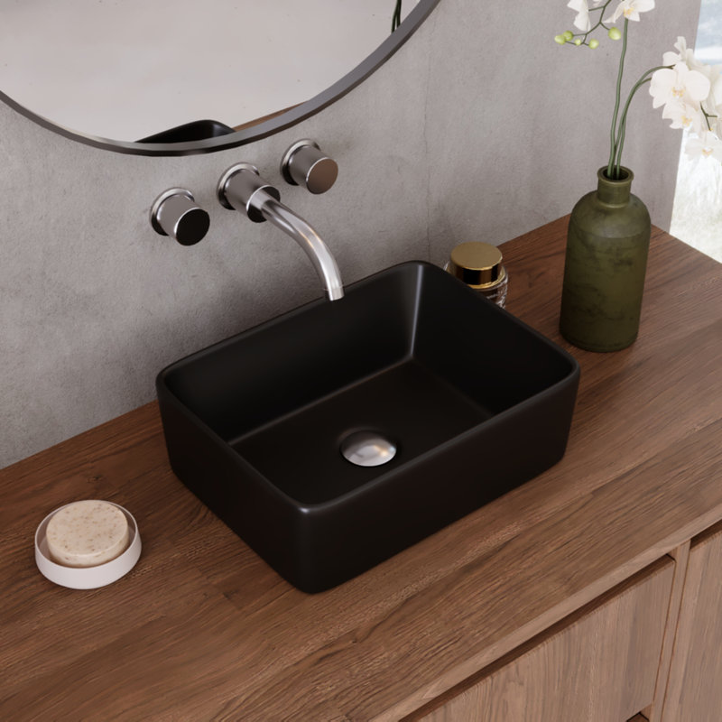 DeerValley Liberty 16'' x 12'' Rectangular Vitreous China Vessel Bathroom Sink, Black