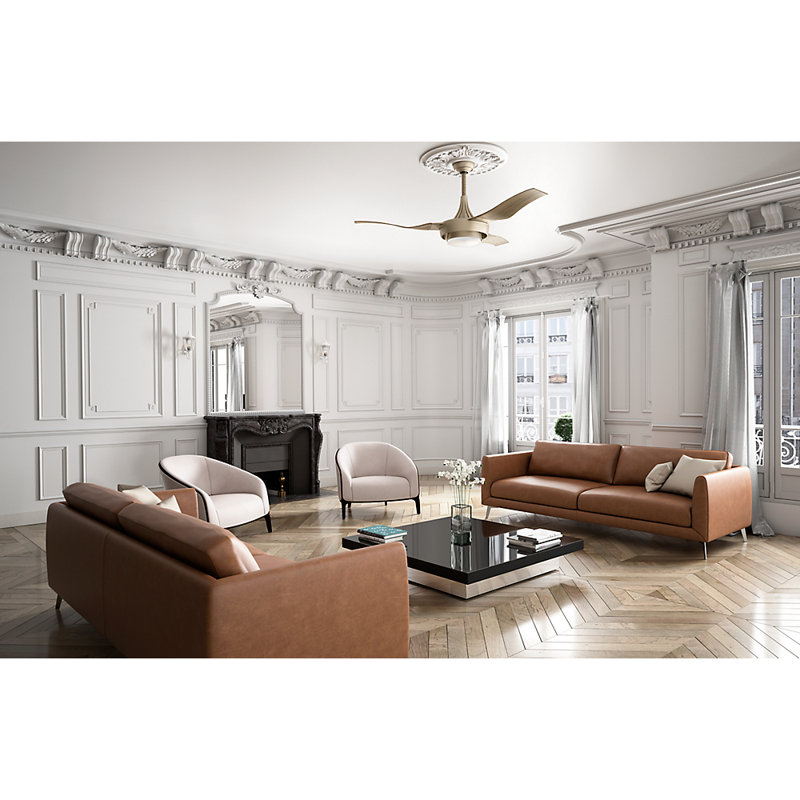 64" Perseus 3 - Blade Outdoor Standard Ceiling Fan with Pull Chain and Light Kit Included, Metallic SunSand