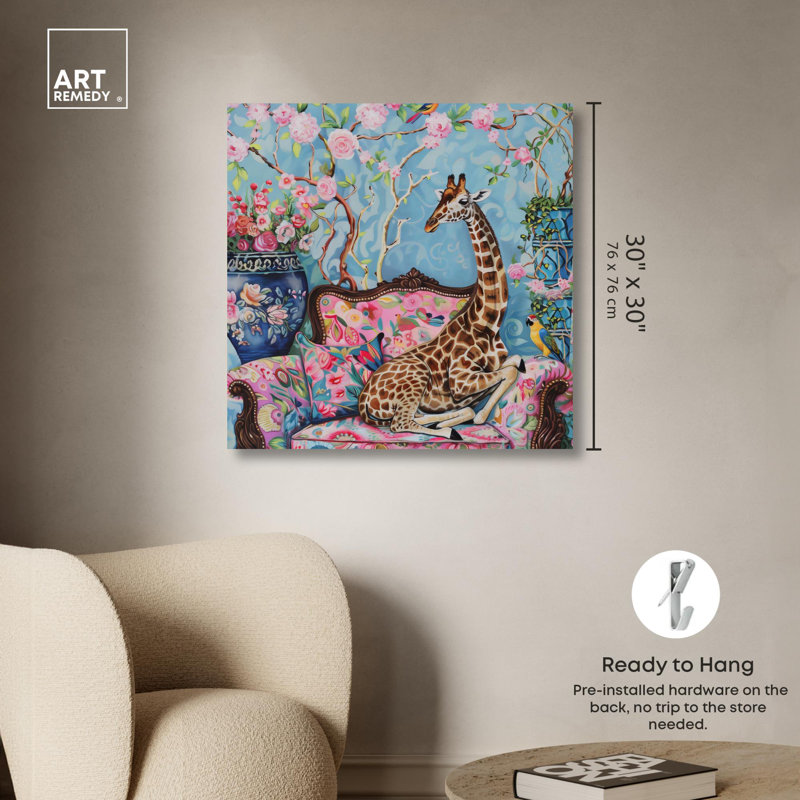 «Lounging Giraffe Canvas» par Art Remedy, Toile tendue, H 30 po x l 30 po