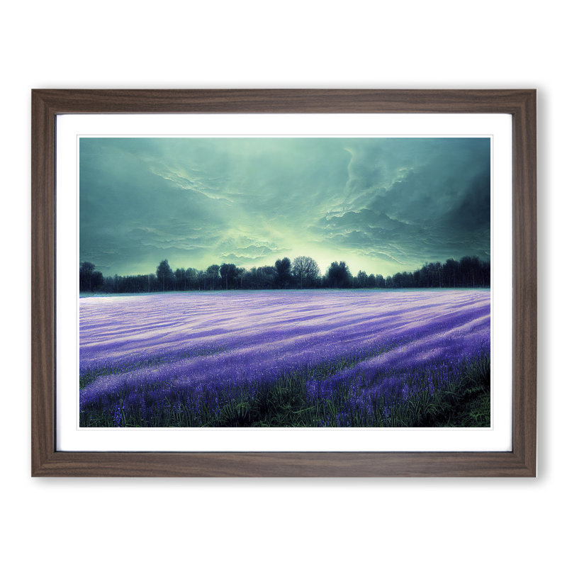 Illuminated Bluebell Field 1 Piece Single Picture Frame Painting, 25cm H x 34cm W x 2cm D, Walnut