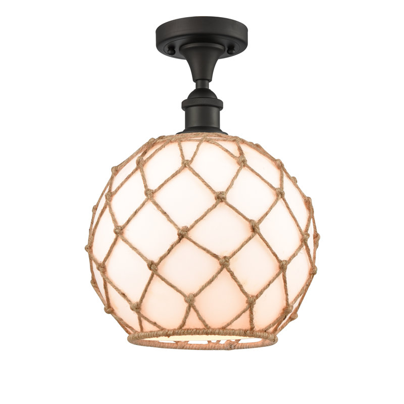 Brianna Glass Semi Flush Mount, White/Brown, 6 Watt Vinage LED Bulb, Oil Rubbed Bronze