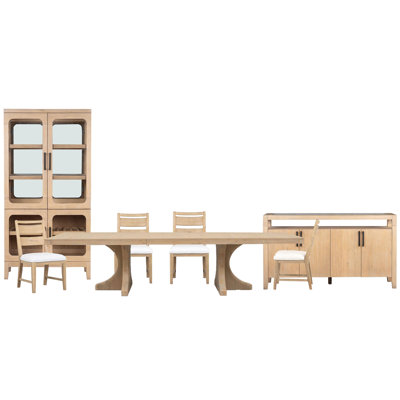 Extendable Trestle Dining Table With 4 Side Chairs Sideboard And Curio