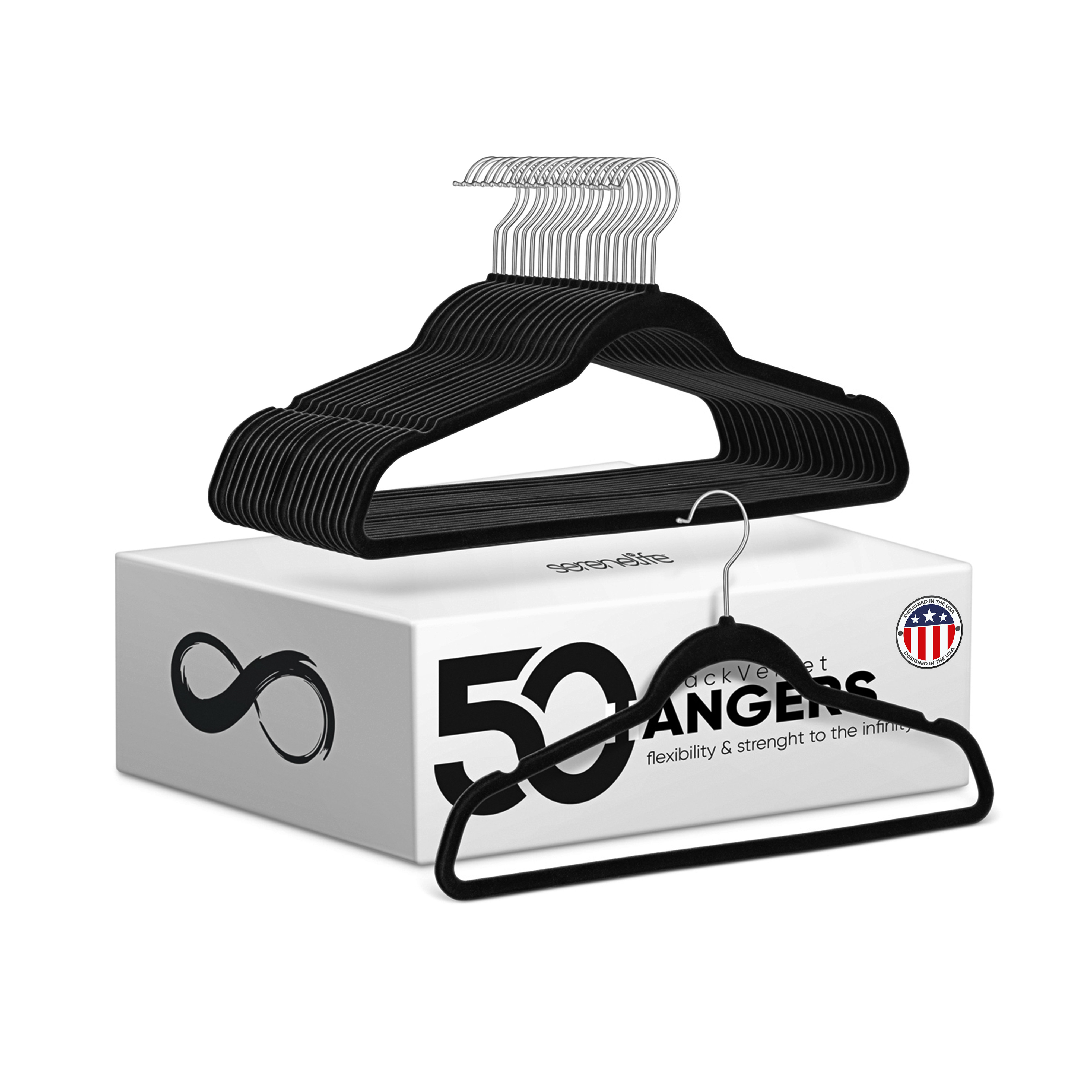 Zober Velvet Hangers 50 Pack - Heavy Duty Black Hangers for Coats, Pants &  Dress Clothes - Non