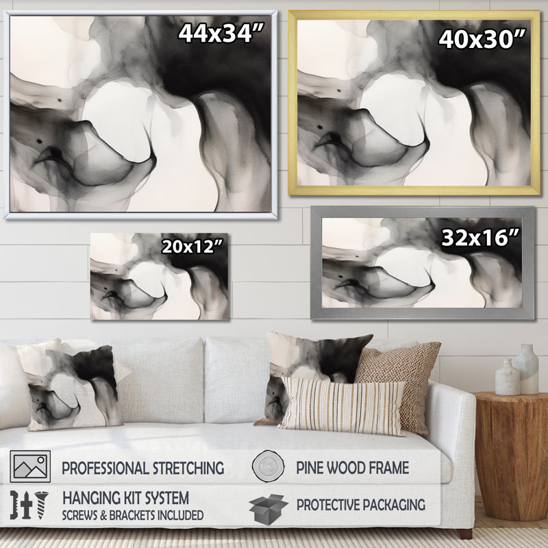 Noir et blanc Pure Serenity II sur toile, Cadre flottant doré, H 24 po x l 32 po x P 1 po