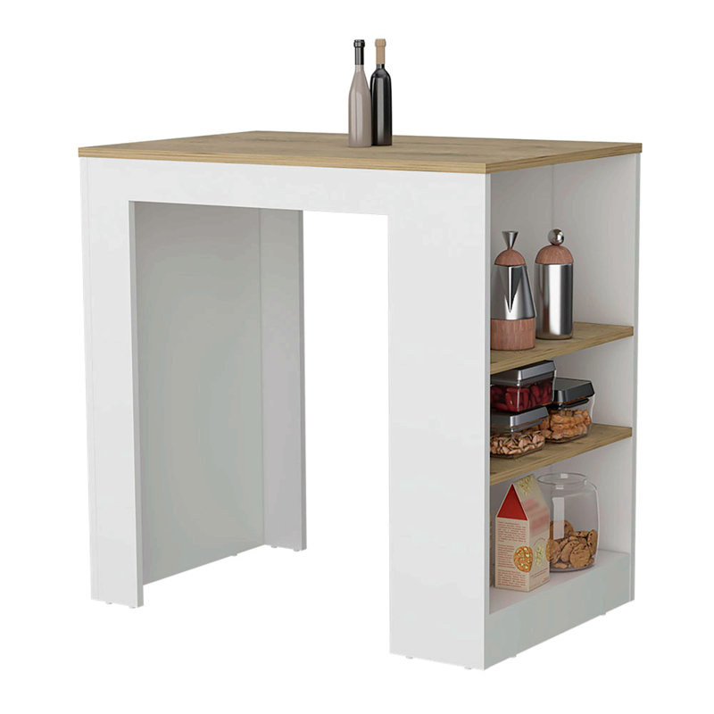 Îlot de cuisine avec 3 tablettes latérales pour une utilisation quotidienne