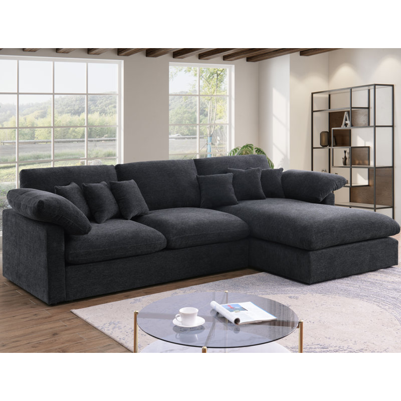 Vellora-121“ Modern Chenille L-Shaped Sectional Sofa With Right-Facing Chaise, Dark Gray Chenille
