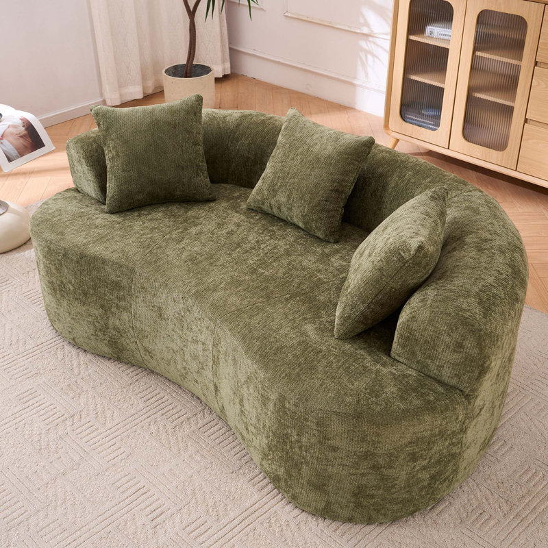 Canapé en forme de croissant, conception moderne à dossier bas avec coussins profonds, grand canapé à deux places rempli de mousse et ne nécessitant aucun assemblage (tissu chenille)