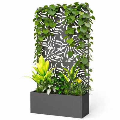 Raised Garden Bed With Trellis, 2-in-1 Metal Planter Box With Efficient Drainage, Spacious Outdoor Planter For Vegetables, Flowers, Vines