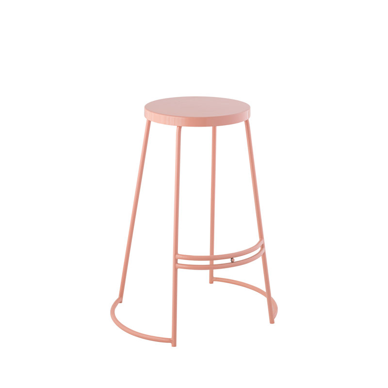 Hula Modern 28.75" Backless Metal Bar Stool, Round Pink Iron Seat and Pink Base with Integrated Footrest for Kitchen & Home Bar