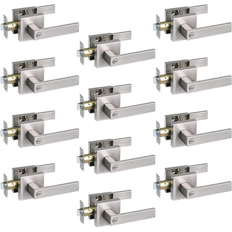 Poignée de porte carrée robuste à finition nickel brossé, 3