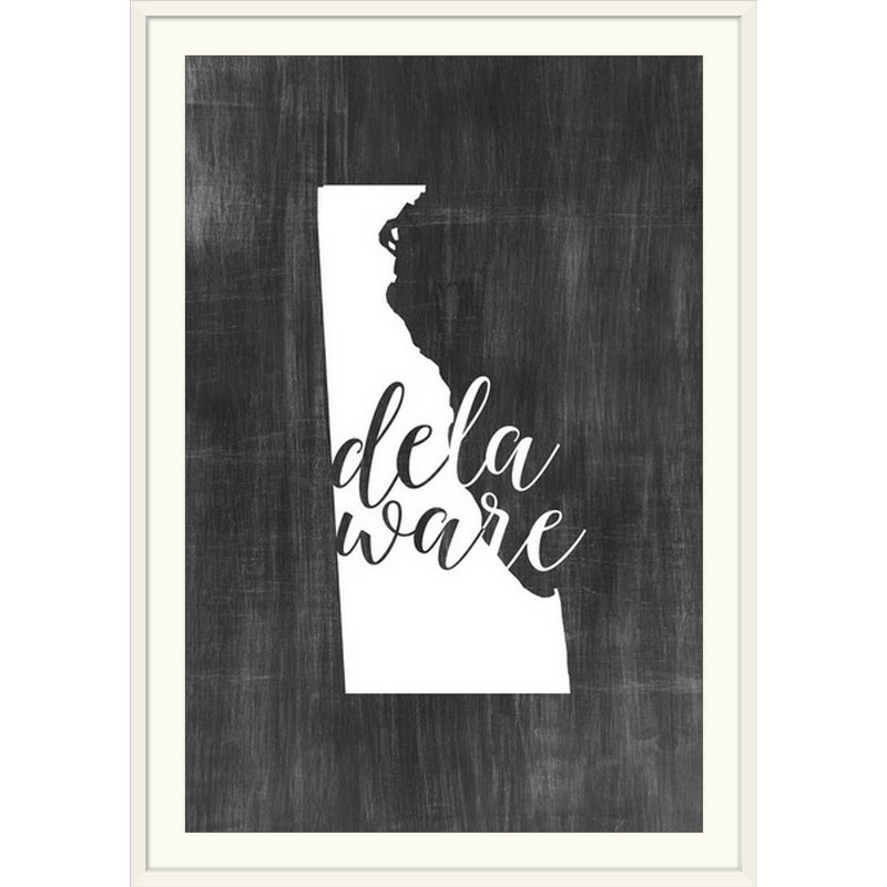 «Home State Typographie Delaware», impression graphique, H 32 po x l 24 po x P 1 po, Cadre blanc