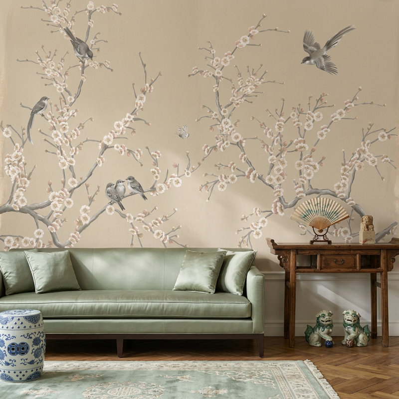 Décoration murale cerisier floral, Texturé non collé, 160 po x 108 po