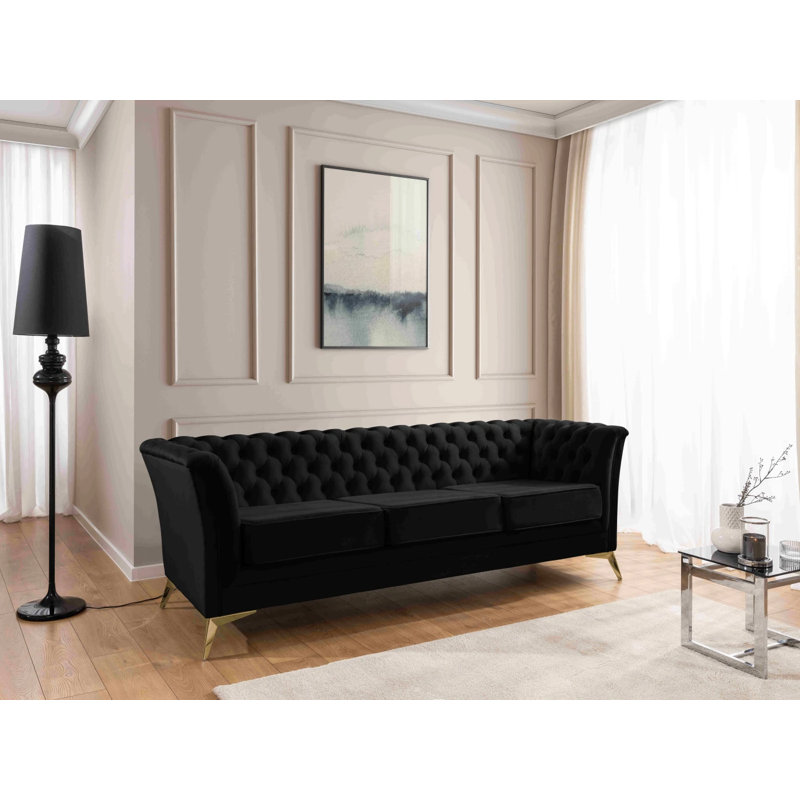 Whitby 3 Seater Velvet Sofa, Gold, Black