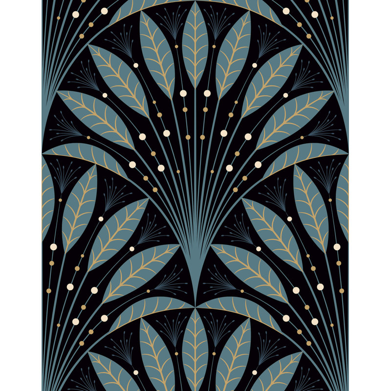 7m x 75cm Matte Art Deco Leaf Fan Wallpaper Roll, Green