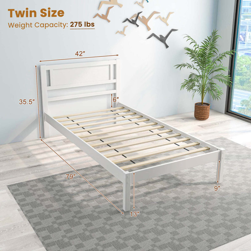 Winston Porter Wooden Platform Bed With 12 Slats Headboard & Under Bed Storage White, Twin