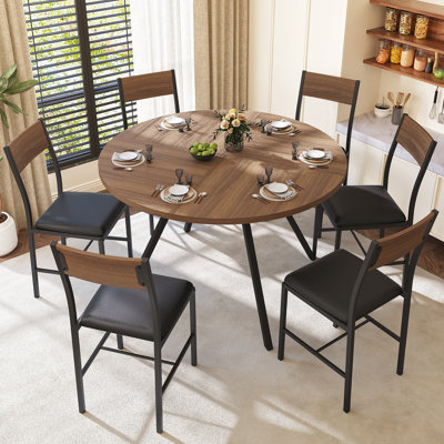 47' Round Dining Table Set With 34.5"H Dining Chair For 6 Person