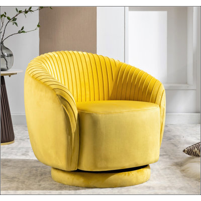 Fauteuil demi-tonneau en velours pivotant à 360 degrés avec base robuste et coussin rembourré épais pour plus de confort et de style