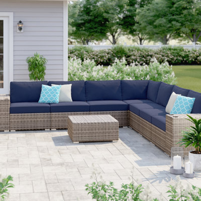 Lazaro Wicker Fully Assembled 6 - Person Seating Group with Sunbrella Cushions