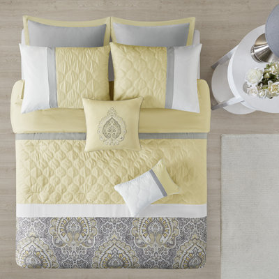 Ensemble d'édredon 8 pièces Cal King avec motif damassé et matelassé Cal King