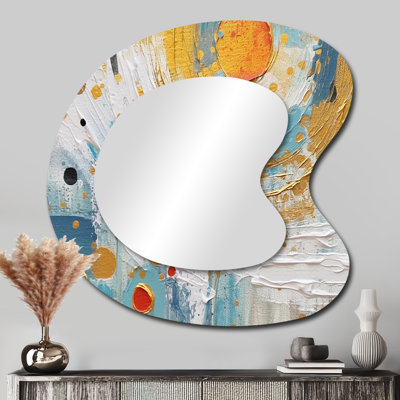 Florabel sarcelle blanc et or abstrait Combat - formes abstraites grand miroir de forme unique, décoration murale asymétrique moderne, impression sur métal