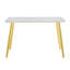 Table de salle à manger moderne et minimaliste moderne, convenant à 4 à 6 personnes, avec texture imitation marbre et pieds en métal doré-526365755