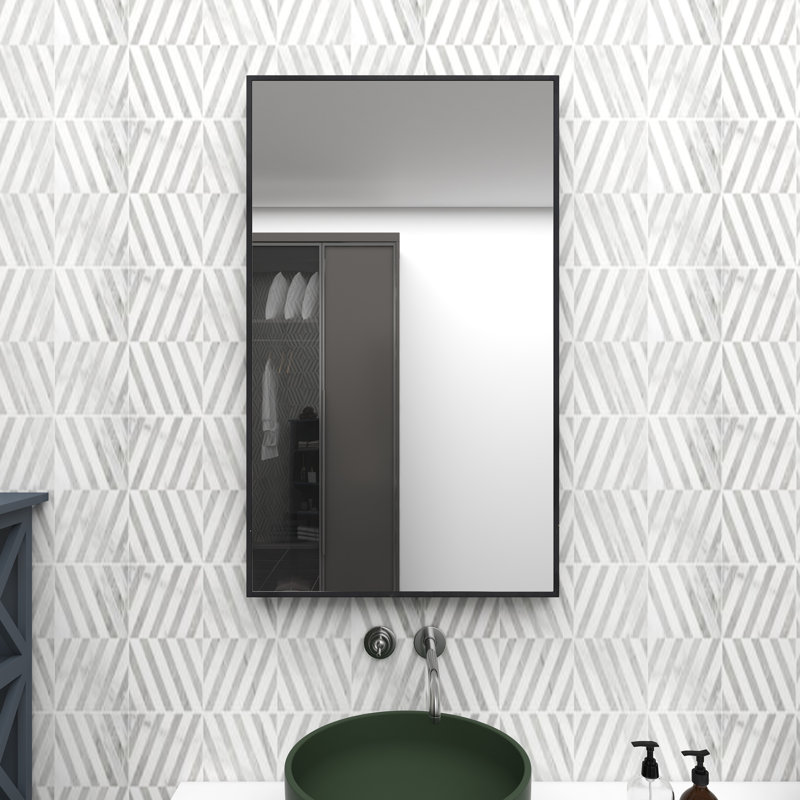  Minimalist wooden wall mirror with thin frame, Noir, 40,25 po x 24,13 po