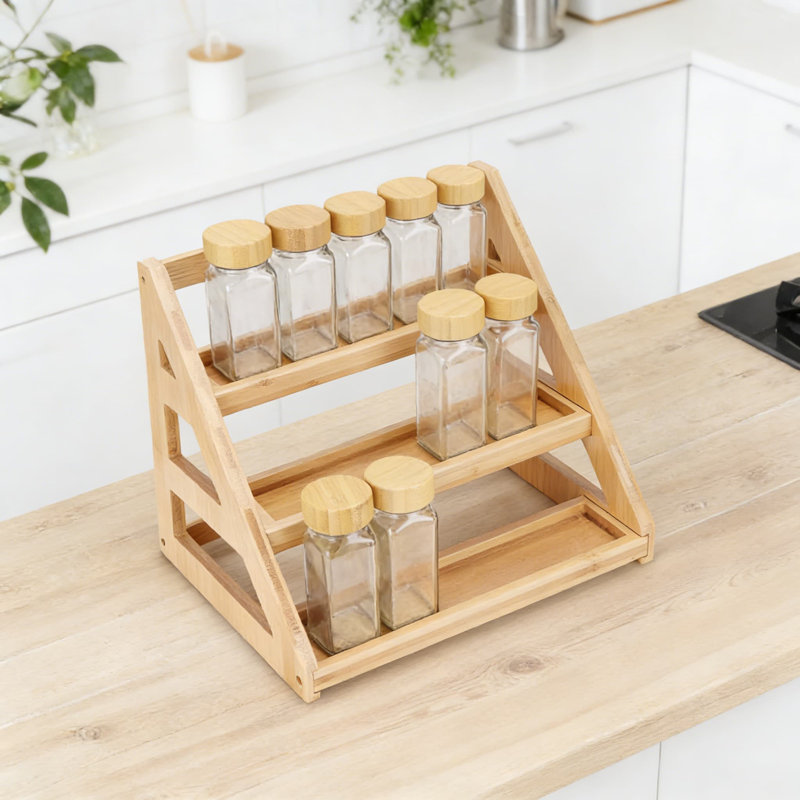 Étagère à épices en bambou à 3 niveaux, solution de rangement de comptoir peu encombrante pour la cuisine, le garde-manger et l'armoire
