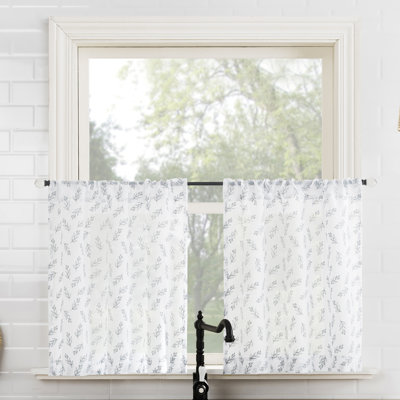 Carsonville Floral Leaf Sheer Rod Pocket Kitchen Curtain Tier