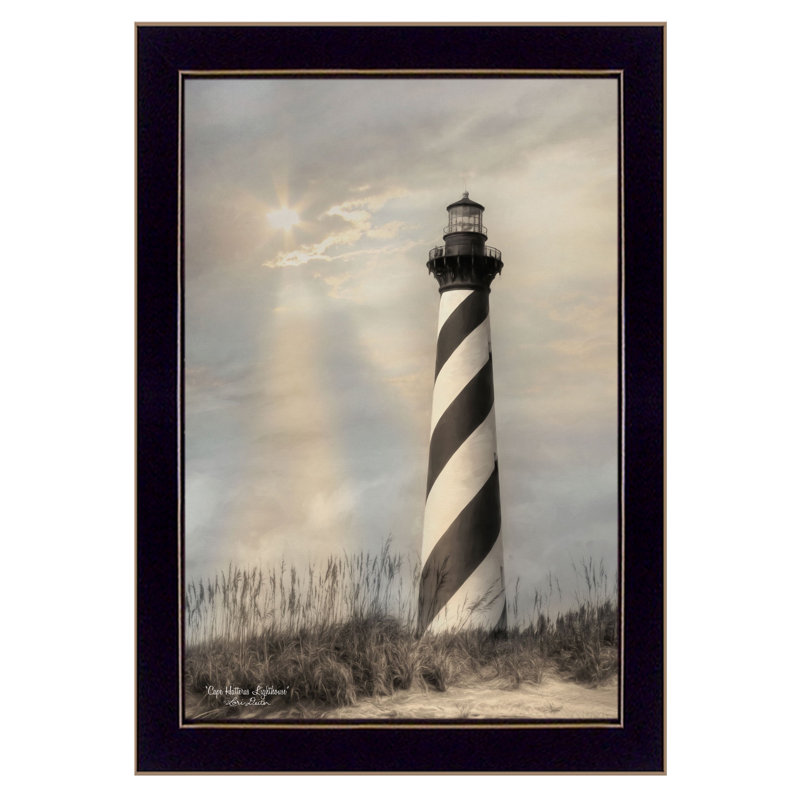 Art mural encadré pour le salon, phare de Cape Hatteras par Lori Deiter, Cadre noir