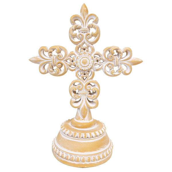 One Allium Way® Fleur De Lis Scrolls Standing Cross | Wayfair