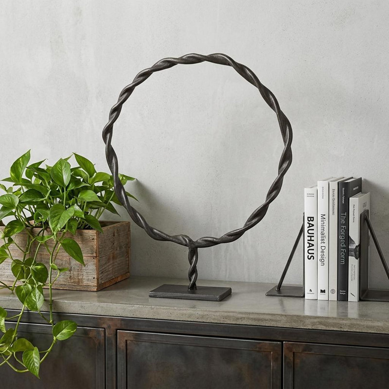 Maniscalco 23" Black Metal Round Braided Tabletop Sculpture, 23" H x 19" W x 4" D