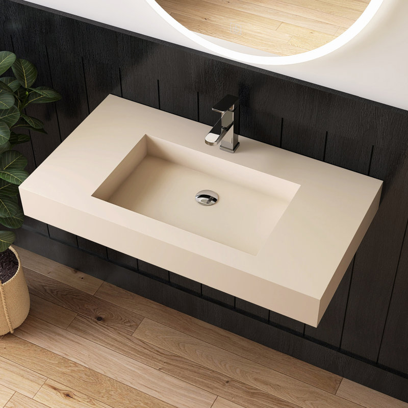Lavabo de salle de bain mural 35 "avec trou pour robinet, Café laiteux