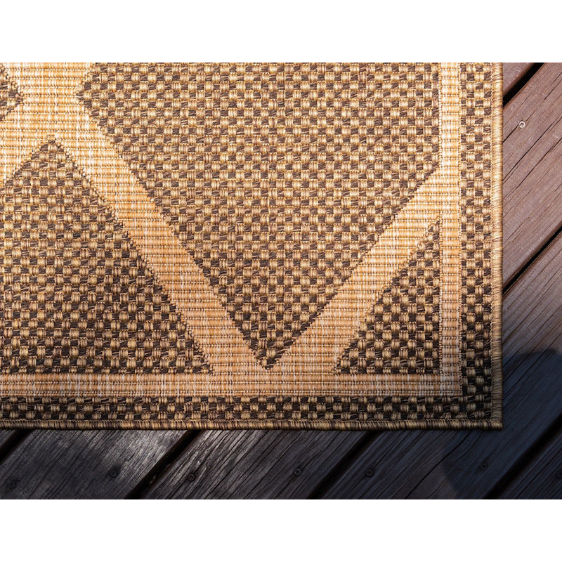 Easy-Care Diamond Brown Synthetic 5' x 8' Outdoor Rug