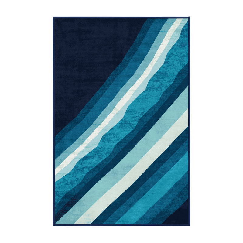 Tapis doux et moelleux à motif géométrique bleu et moderne Eberhard, 5 x 7