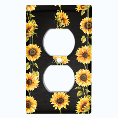 Metal Light Switch Plate Outlet Cover (Summer Time Sun Flowers Bouquet Black  - Single Toggle)