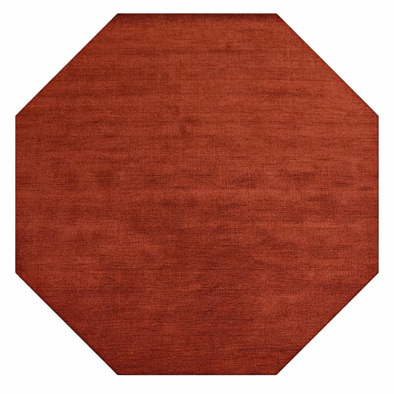 Tapis Manns en laine tissée à la main, écologique - 183 x 183 cm, octogonal, rouge pâle, uni, épais et à poils longs, antidérapant, idéal pour le salon et la chambre.