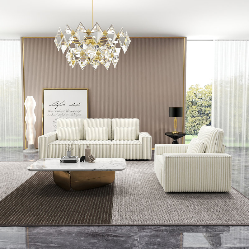 Ensemble de canapés combinés en éponge Corduroy, convenant aux salons, Beige