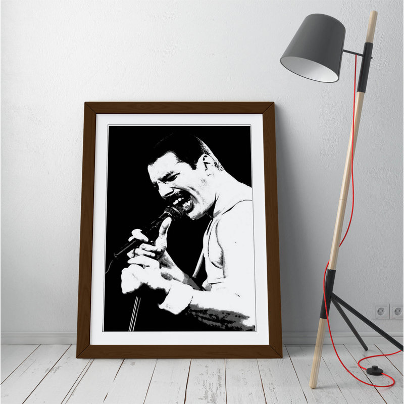 Musician Freddie Mercury - Single Picture Frame Print on Canvas, Walnut Framed, 64cm H x 47cm W