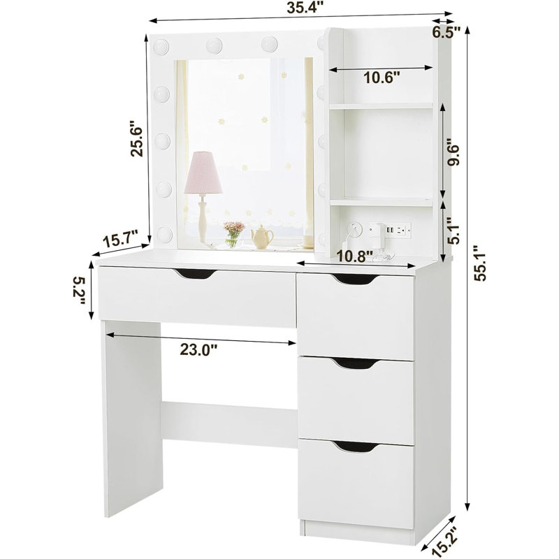 Dressing Table with Mirror, White