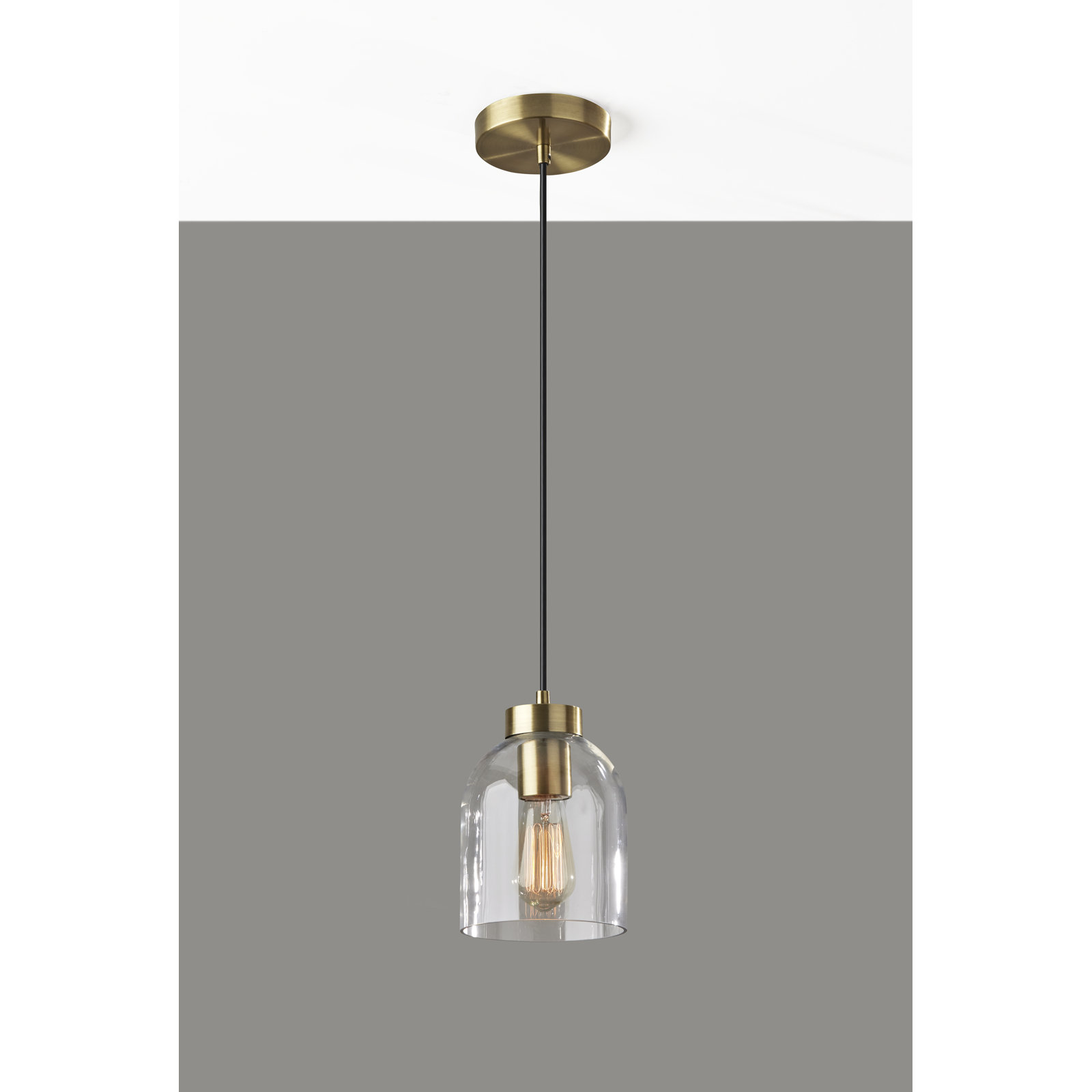 Gemma Single Light Glass Pendant, Brass