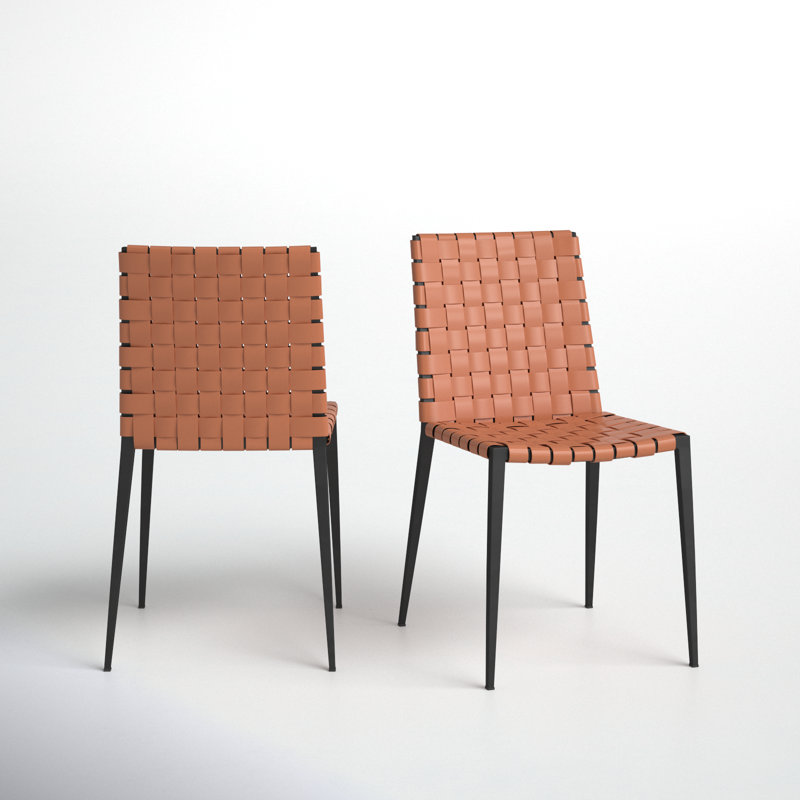 Brett 18'' H Leather Upholstered Metal Armchair, Cognac, Black