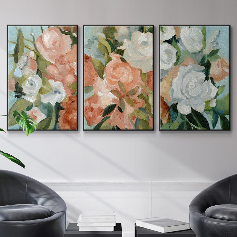 Bouquet Scatter I, reproduction sur toile 3 pièces, Noir, H 24 po x l 48 po x P 2 po