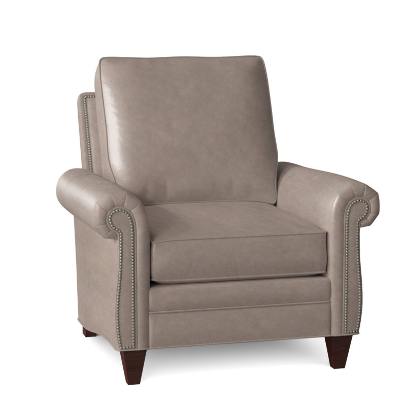 Reddish Armchair, Mahogany, Rio Mineral Genuine Leather, Pewter