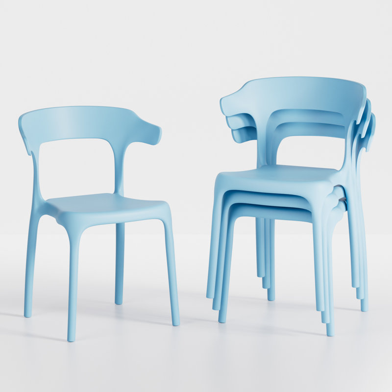 Ensemble de 4 chaises de salle à manger empilables de cuisine moderne en plastique, ensemble léger de chaises de salle à manger, sièges imperméables entièrement assemblés pour la cuisine, le café, les appartements et les petits espaces