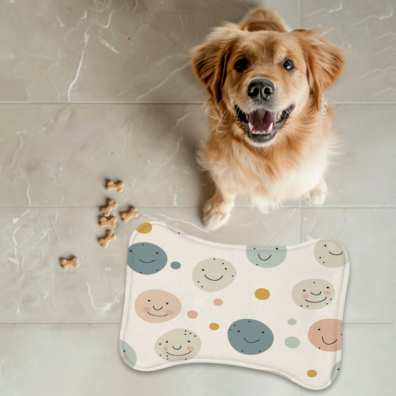 Vibrant Smiley Faces - 1 Piece Bone Shape Feeding Mat